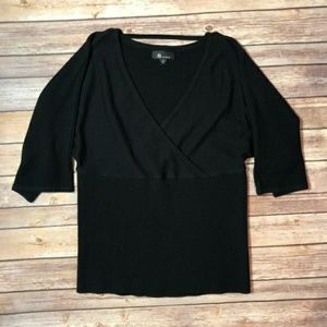 AB Studio Black V-Neck Elbow Sleeve Sweater